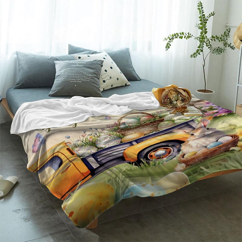 YeeJu Easter Throw Blanket King Size 90x108 Farmhouse Truck Bunny Blanket for Bed Couch Soft Cozy Fuzzy Plush Fleece Blanket and Throws Large Oversized Decorative Spring Holiday Blanket 90x108 - Image 5